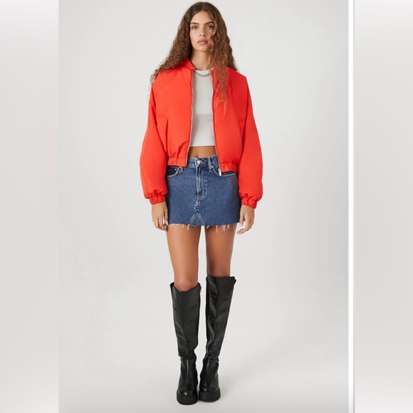 Forever 21 Orange Cropped Bomber Jacket - Picture 4 of 14